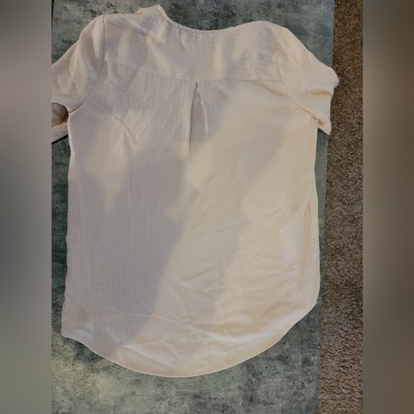 ADRIANNA PAPELL Solid Textured Stripe Long Sleeve Split Neck Tunic, Cream, Small - Picture 6 of 7